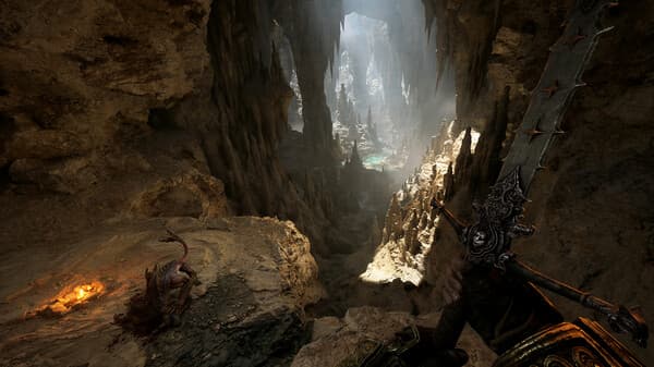 Fatekeeper cave and weapon screenshot from official Steam media